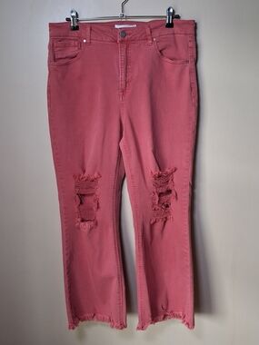 Risen Women’s Distressed High Rise Straight Leg Brick Red Jeans; Size 13/31
